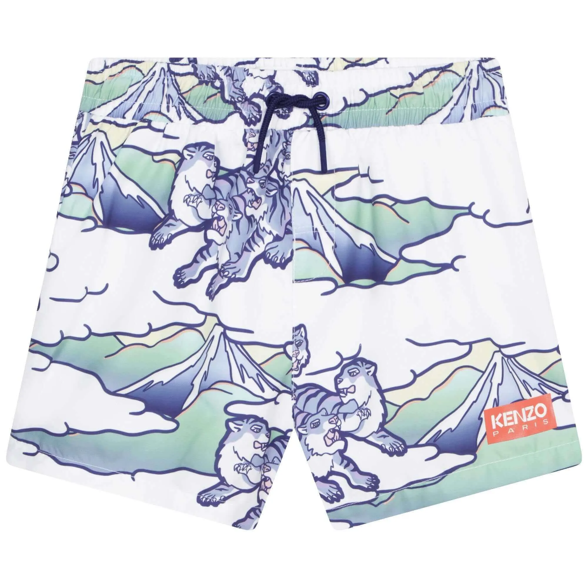 Jungen Badehorts mit blau-weißem Tiger-Logo