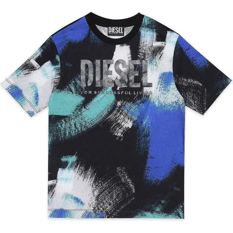 Jungen T-Shirt mit blauen Pinselstrichen