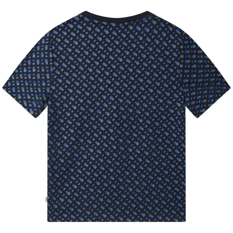 Jungen Blaues Baumwoll-T-Shirt mit Allover-Print