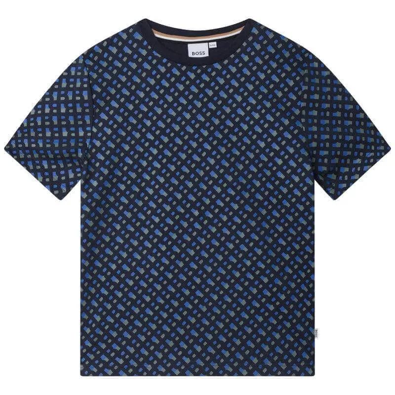 Jungen Blaues Baumwoll-T-Shirt mit Allover-Print