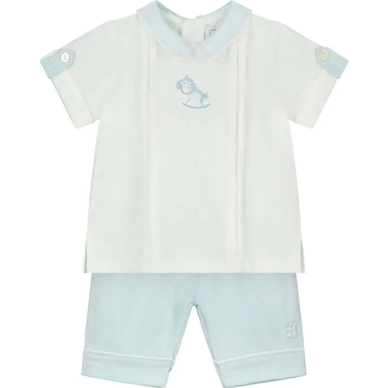 Jungen Baumwoll-Shorts-Set mit Pferdeprint in Blau