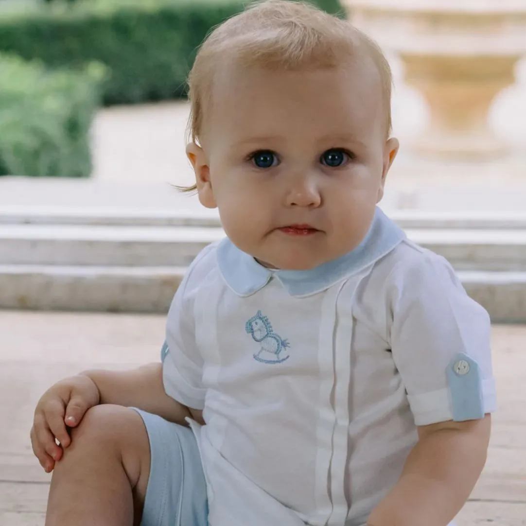 Jungen Baumwoll-Shorts-Set mit Pferdeprint in Blau