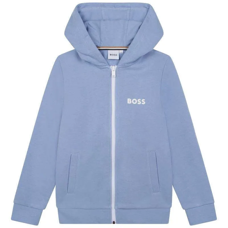 Jungen Blaues Logo Reißverschluss Hoodie