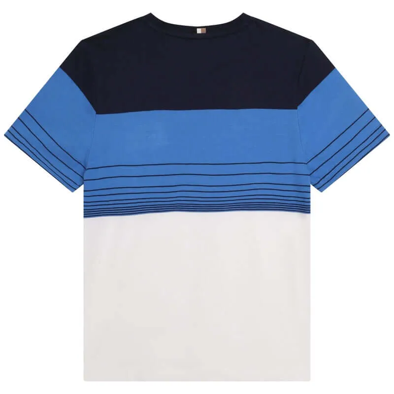 Jungen Blau Gestreiftes Kurzarm Baumwoll T-Shirt