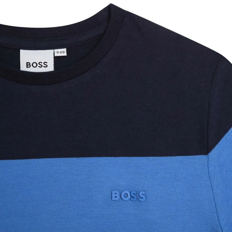 Jungen Blau Gestreiftes Kurzarm Baumwoll T-Shirt
