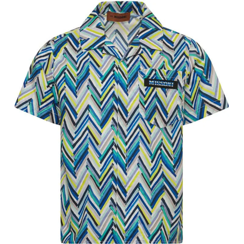 Jungen Blau Zickzack Baumwollhemd