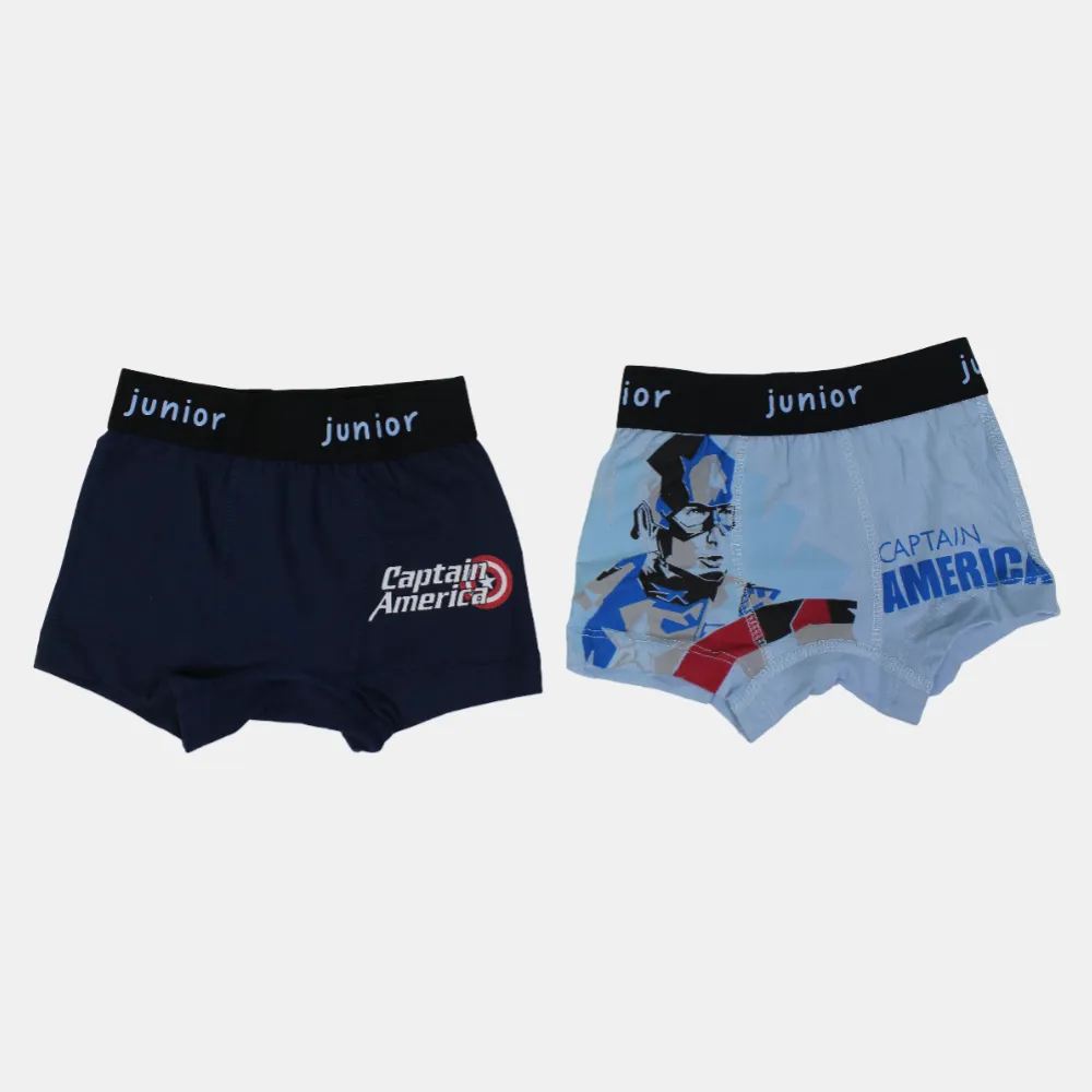 Jungen-Baumwoll-Boxershorts – Marineblau & Hellblau (2er-Pack, Captain America Design)