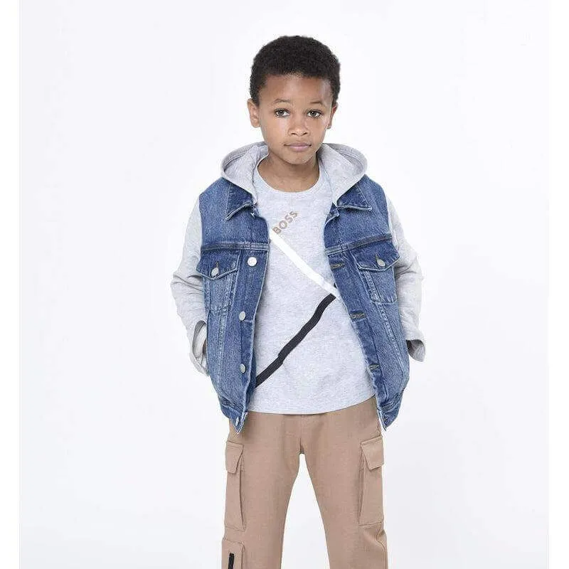 Jungen Baumwollgraues Kurzarm T-Shirt