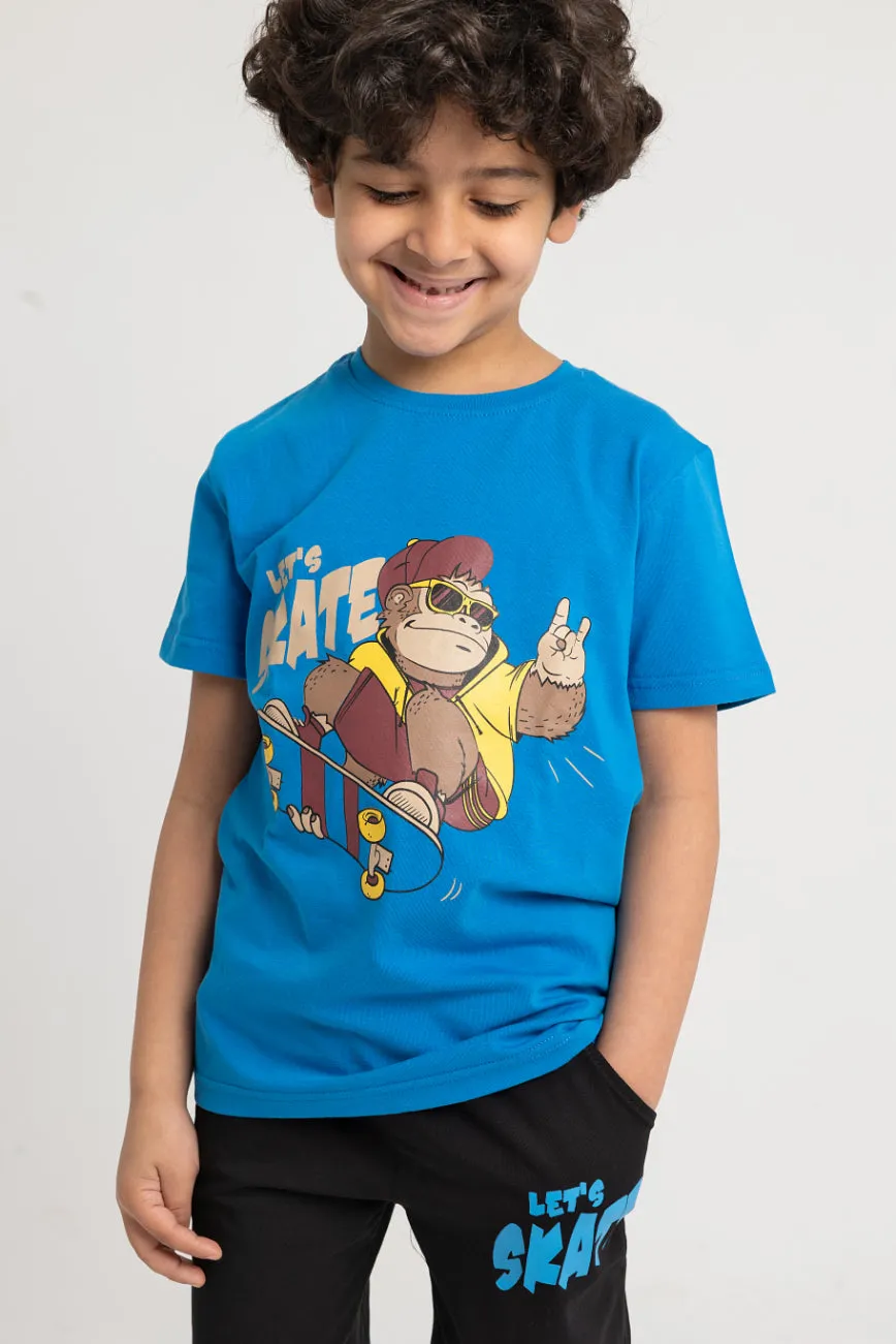 Jungen Baumwoll-Schlafanzug-Set – Blau Let’s Skate Design