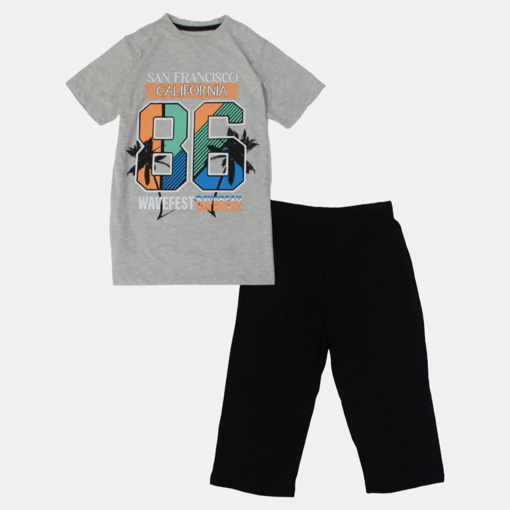 Baumwoll-Pyjama-Set für Jungen – Grau mit lustigem Druck