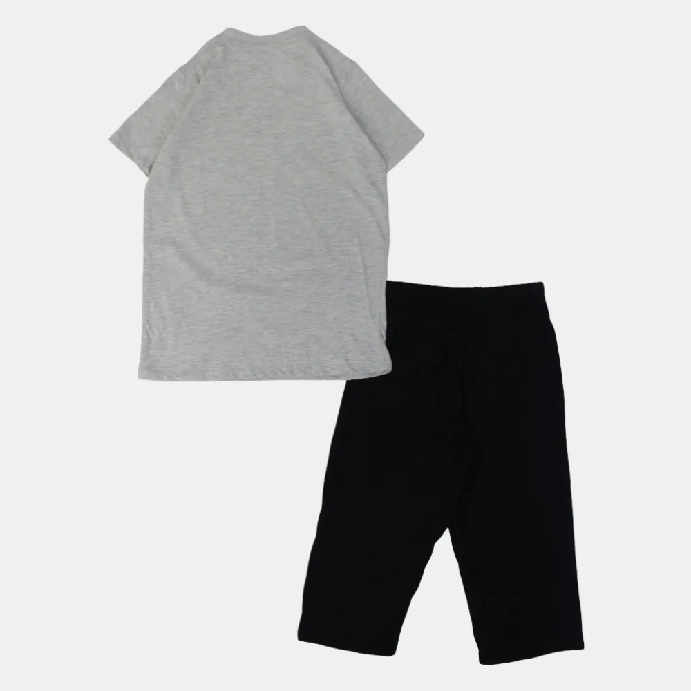 Baumwoll-Pyjama-Set für Jungen – Grau mit lustigem Druck
