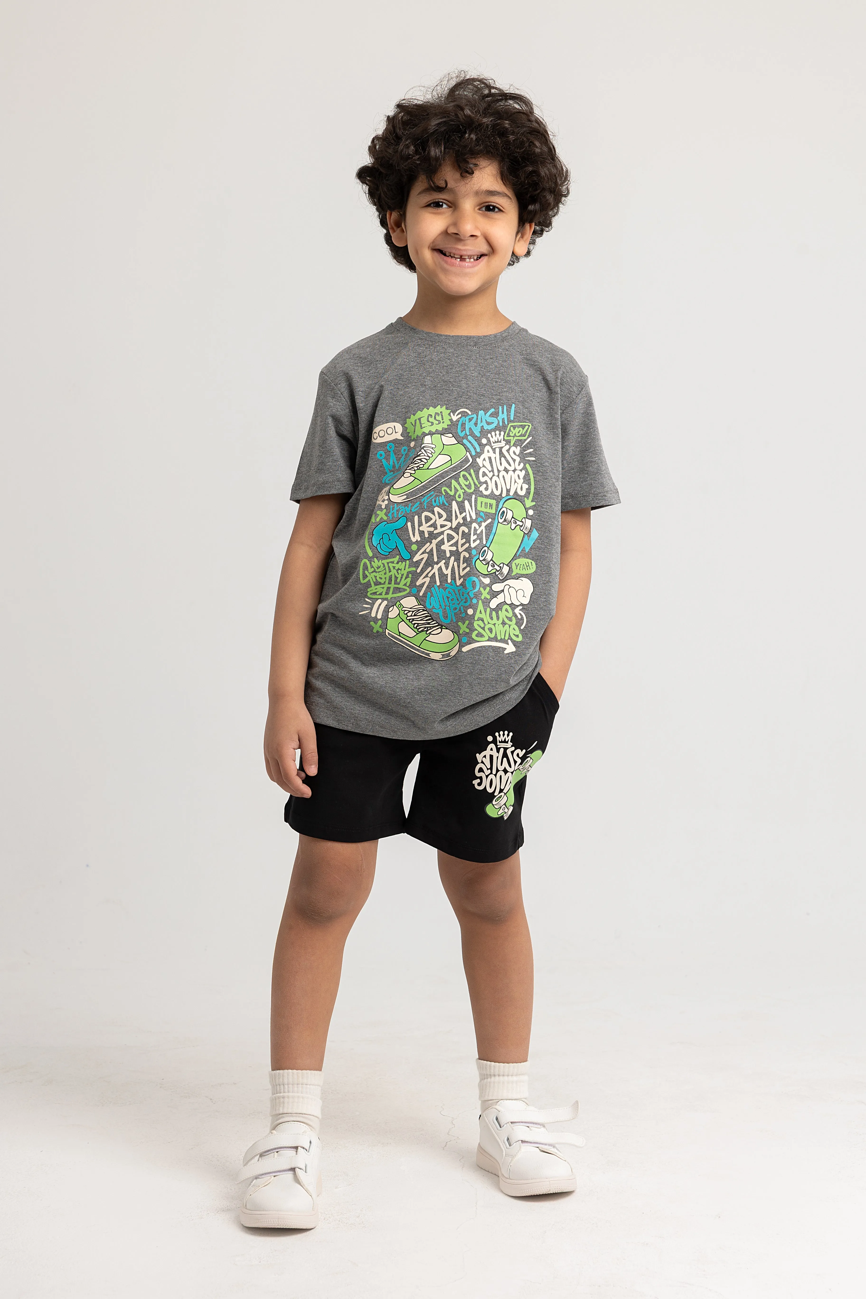 Baumwoll-Pyjama-Set für Jungen – Grau