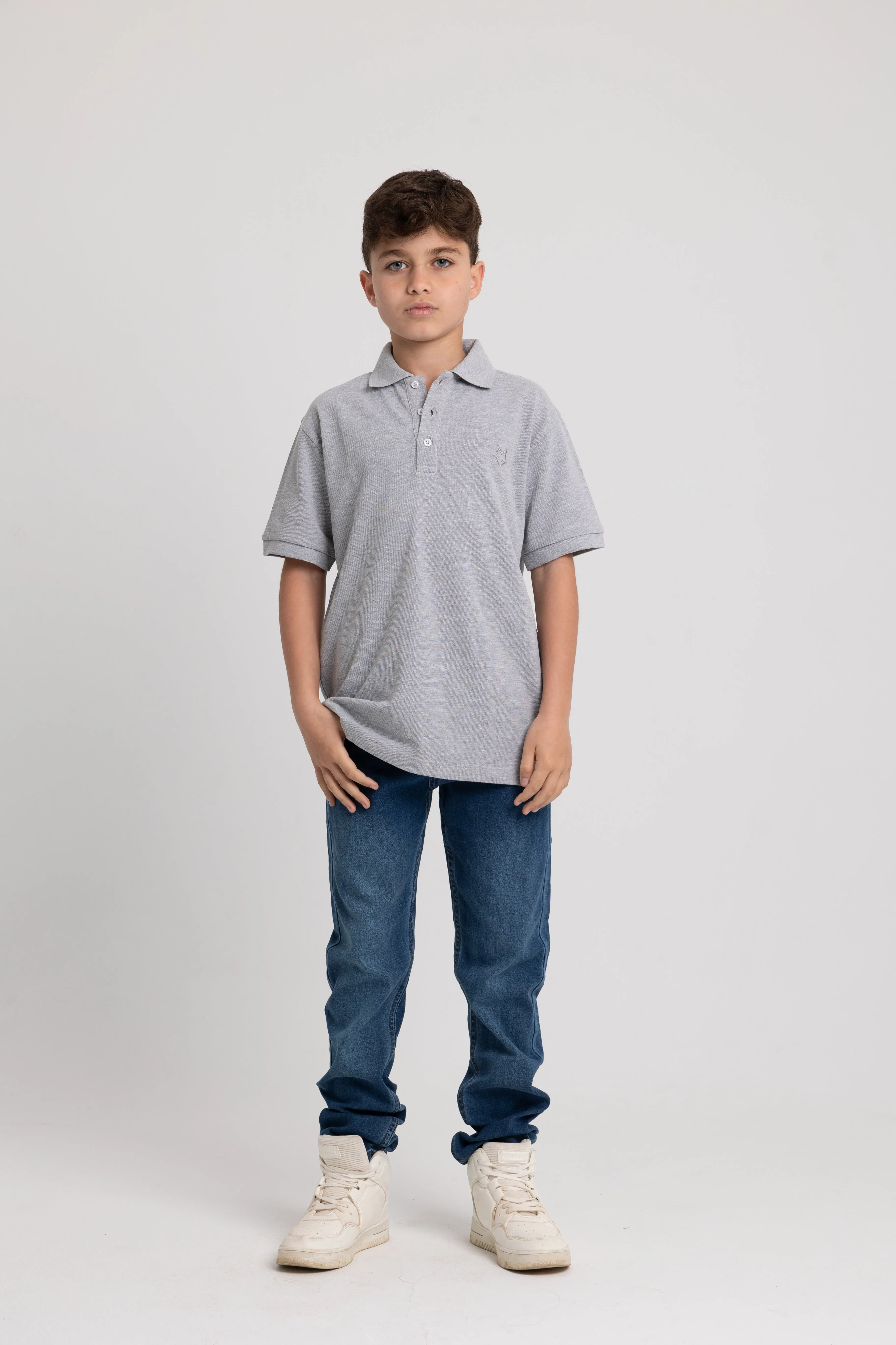Jungen Baumwoll-Polohemd Uni