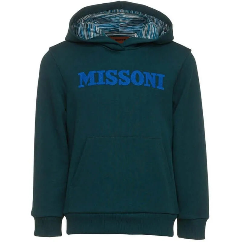 Jungen Grüne Baumwoll-Logo Pullover Kapuzenpulli