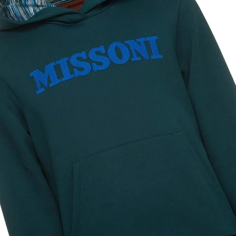 Jungen Grüne Baumwoll-Logo Pullover Kapuzenpulli