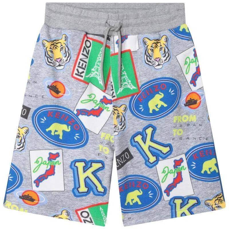 Jungen Graue Baumwollshorts mit Logo-Abzeichen