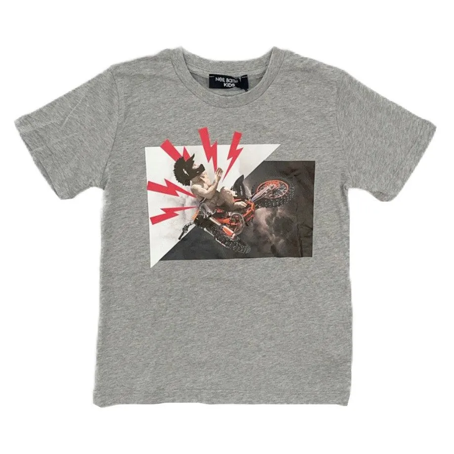 Jungen Graues Baumwoll-T-Shirt mit Motorrad-Print