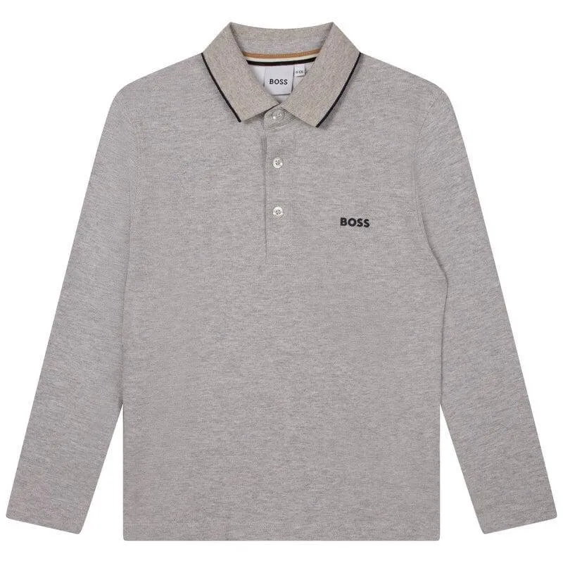 Jungen Graues Polohemd mit langen Ärmeln