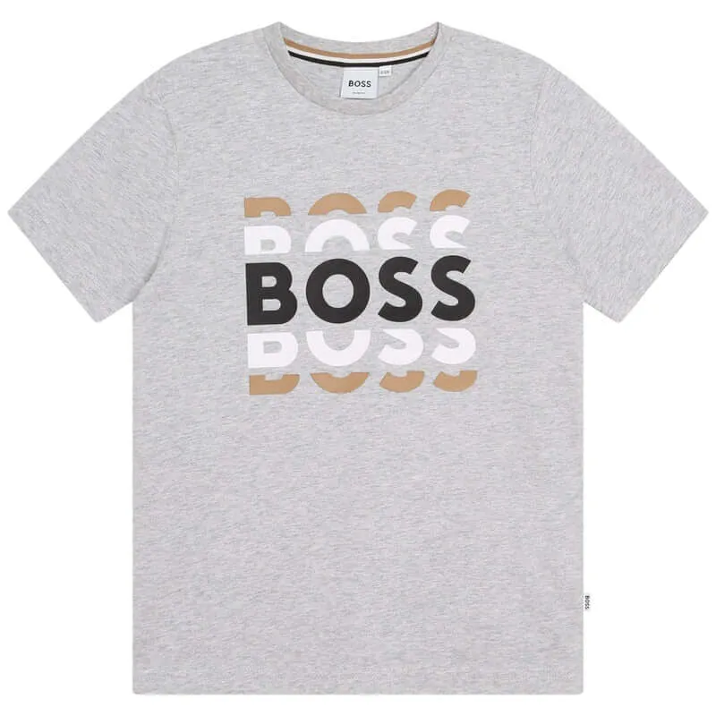 Jungen Graues Kurzarm-Baumwoll-T-Shirt