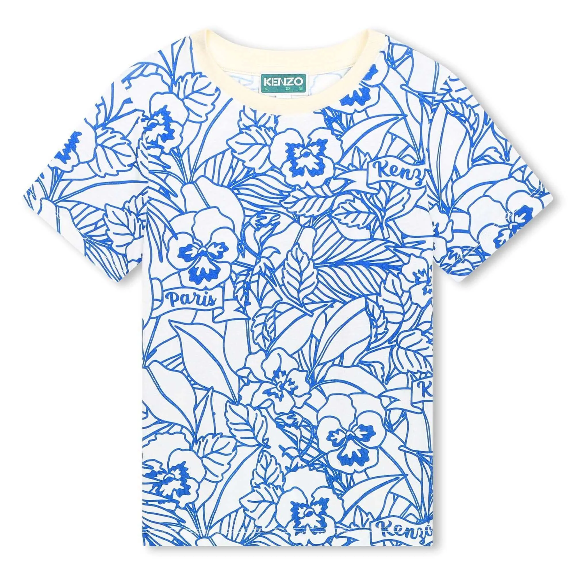 Jungen T-Shirt mit Elfenbein & blauem Blumenmuster