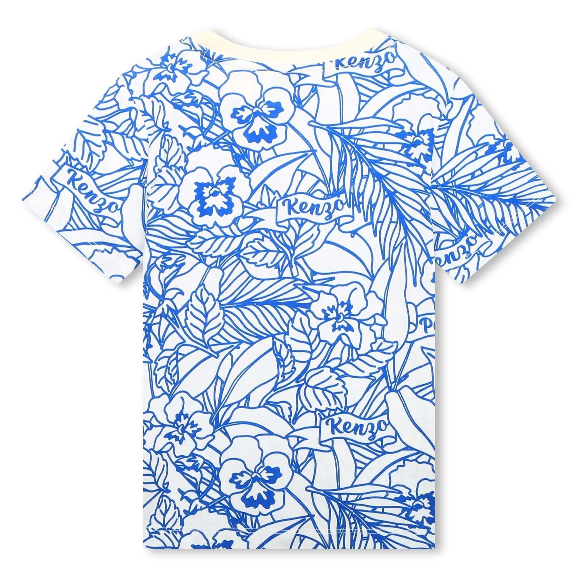 Jungen T-Shirt mit Elfenbein & blauem Blumenmuster