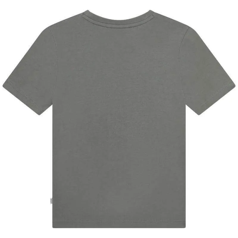 Jungen Khaki Kurzarm Tennis-Logo T-Shirt