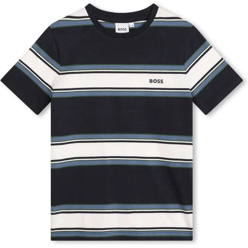 Jungen Navy & Weiß Kurzarm Streifen T-Shirt
