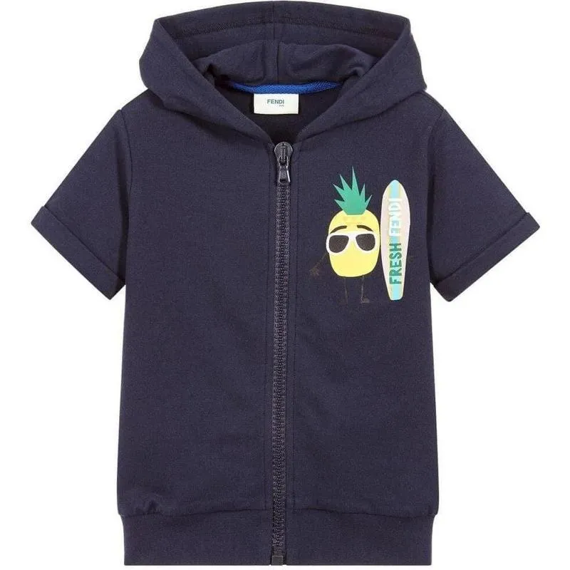 Jungen Navy Fendi Frisch Ärmellose Kapuzenjacke