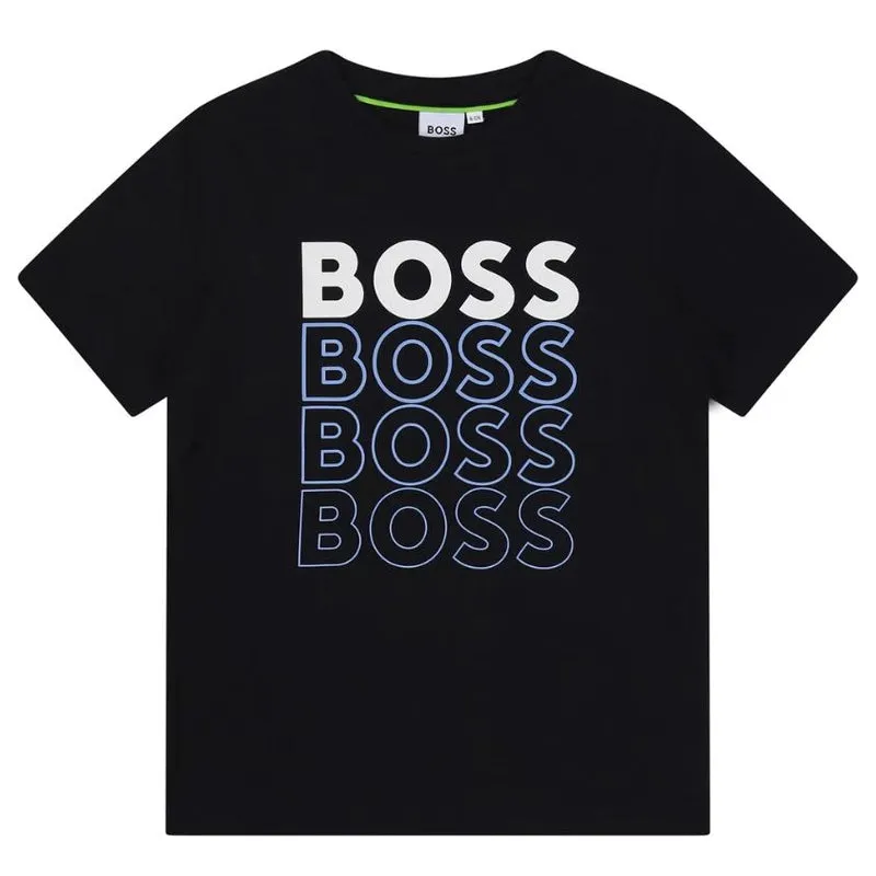 Jungen Navy Verlauf Logo Kurzarm T-Shirt