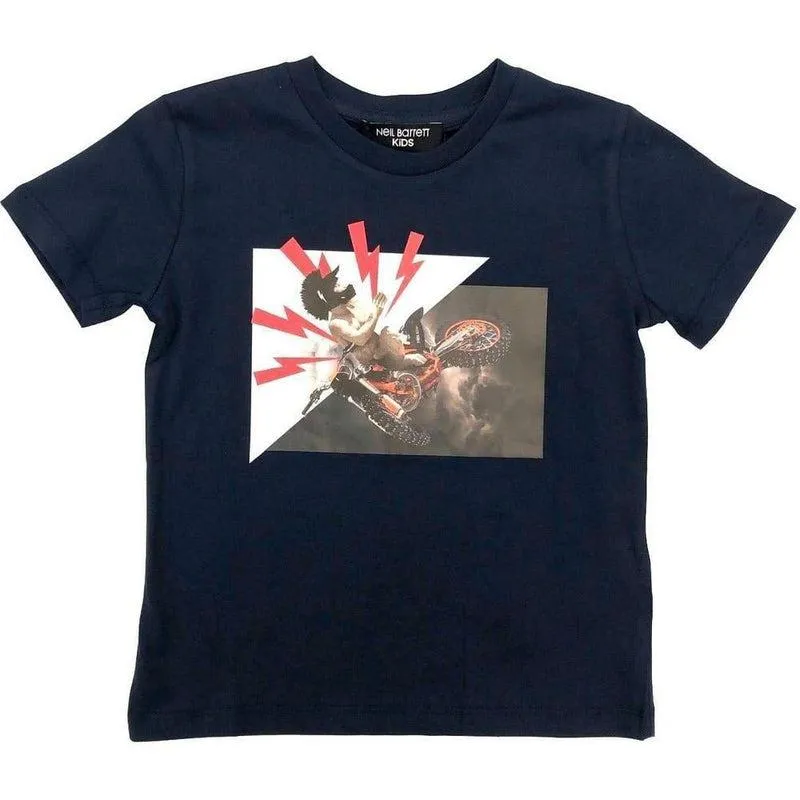 Jungen Navy Motorrad Grafik T-Shirt