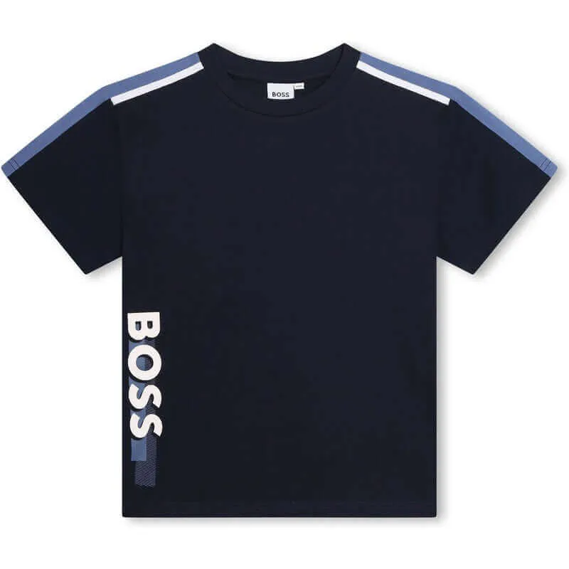 Jungen Navy Seitenlogo Kurzarm T-Shirt