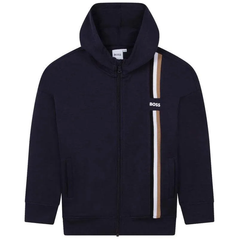 Jungen Navy Gestreifter Reißverschluss Hoodie