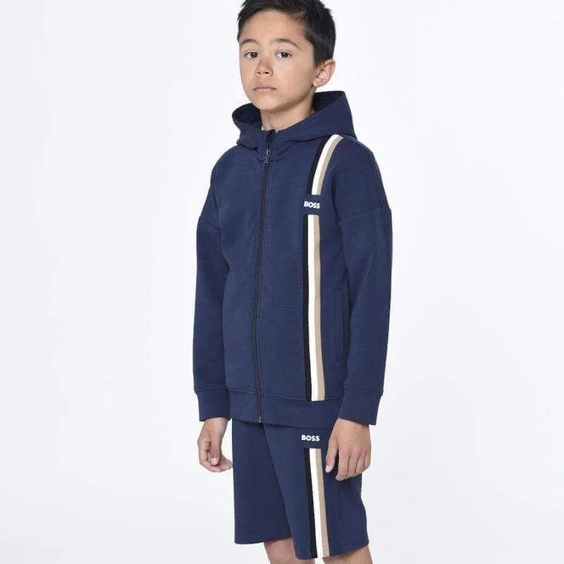 Jungen Navy Gestreifter Reißverschluss Hoodie