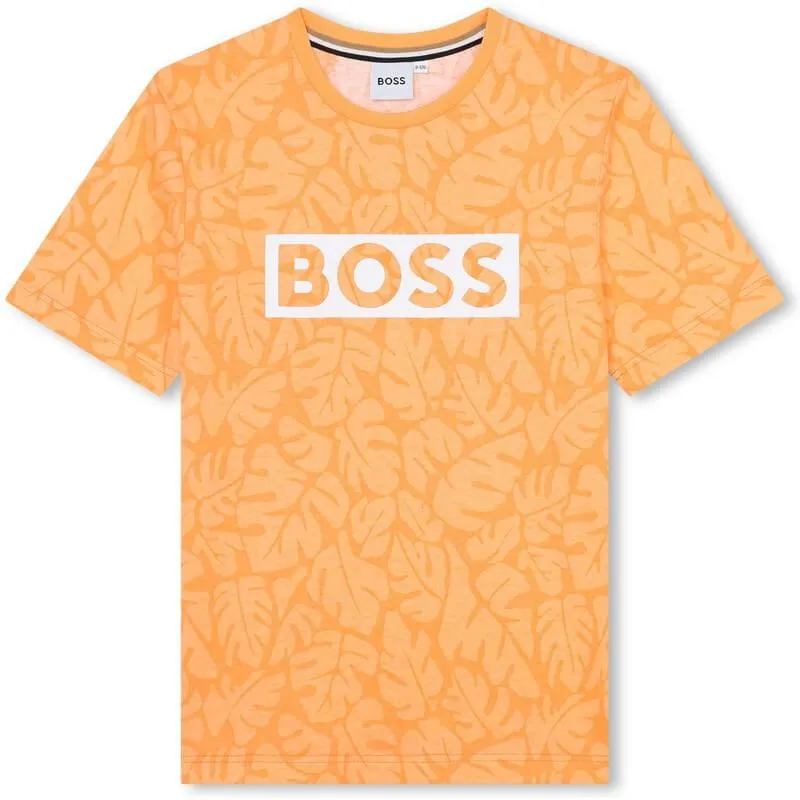 Jungen T-Shirt mit Orangenblatt-Print und kurzen Ärmeln