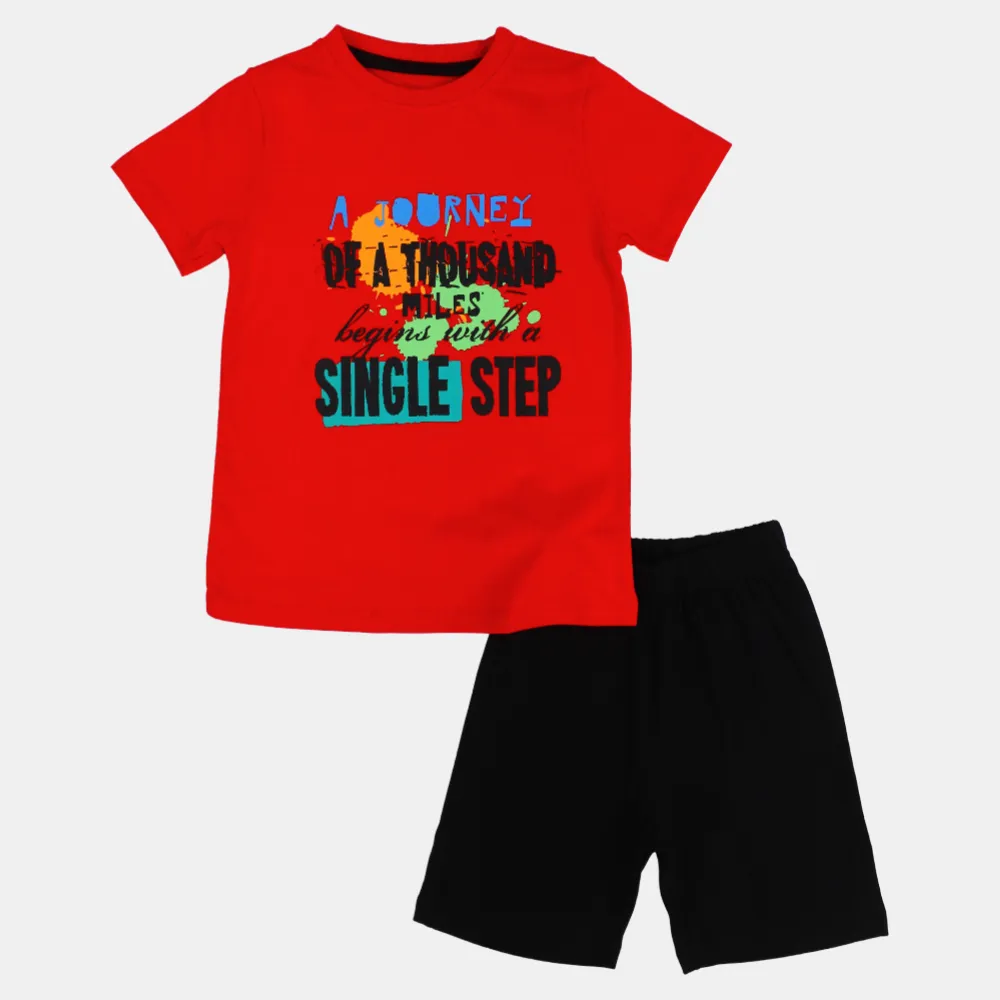 Jungen Schlafanzug-Set – Rot mit lustigem Druck