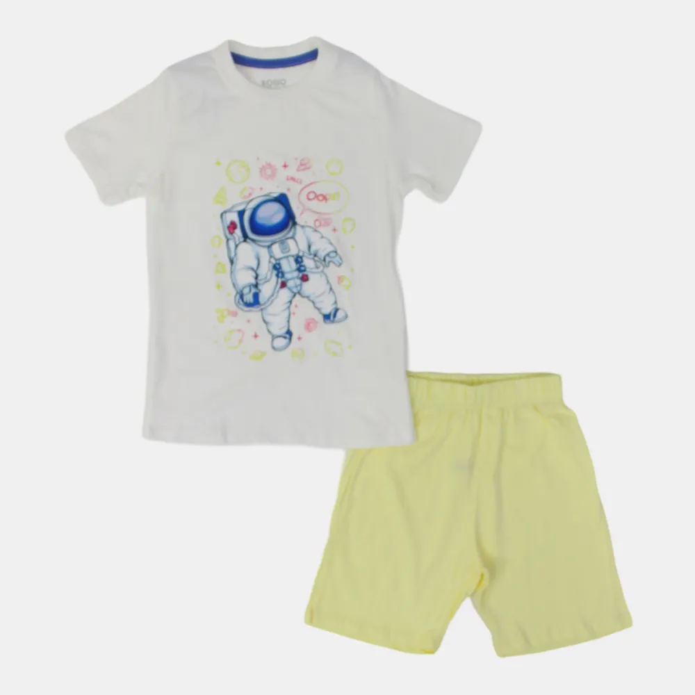Jungen Schlafanzug-Set - Weiß mit Astronauten-Aufdruck