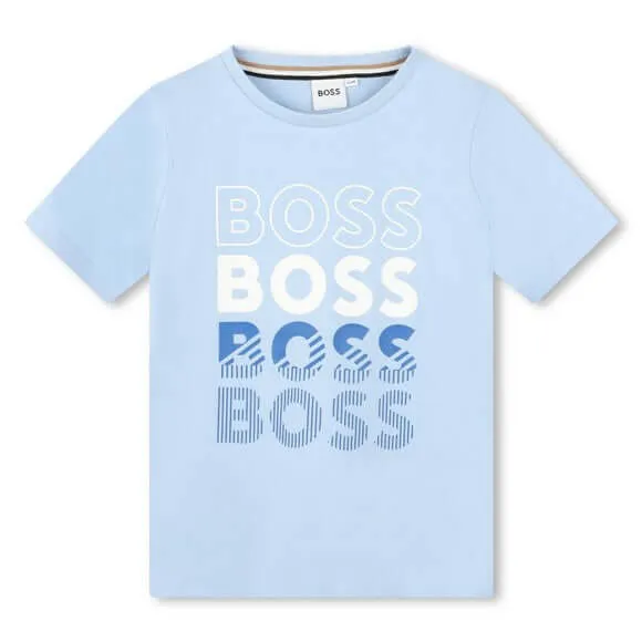 Jungen Hellblaues Baumwoll-T-Shirt mit verblasstem Logo