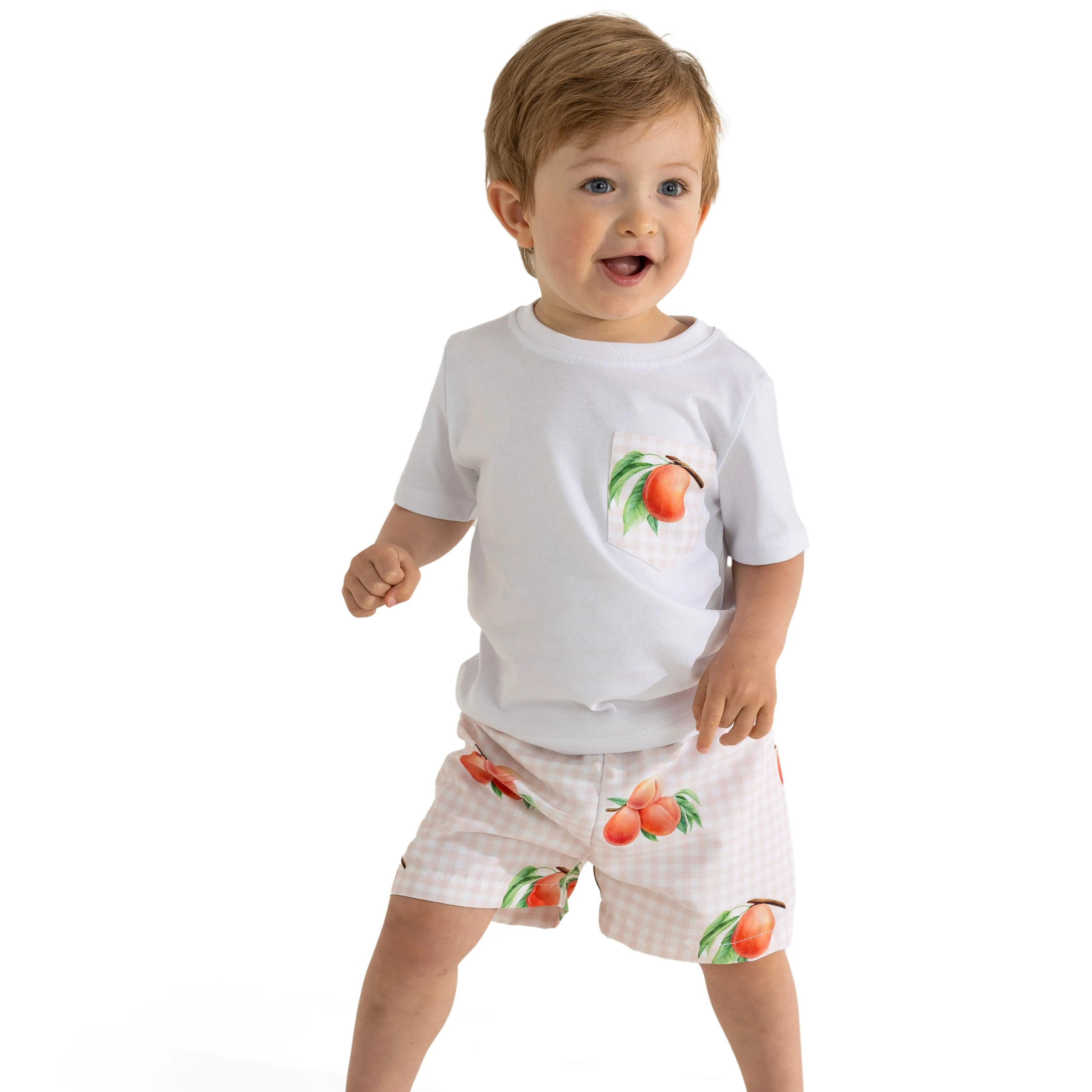 Jungen-Pfirsichmuster-Kurzarm-Set