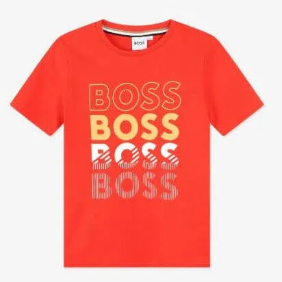 Jungen Rot Verblasstes Logo Baumwoll-T-Shirt