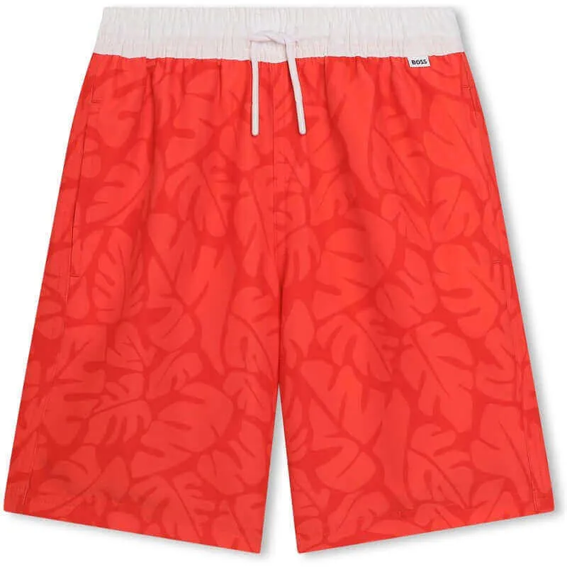 Jungen Rote Blattdruck Badeshorts