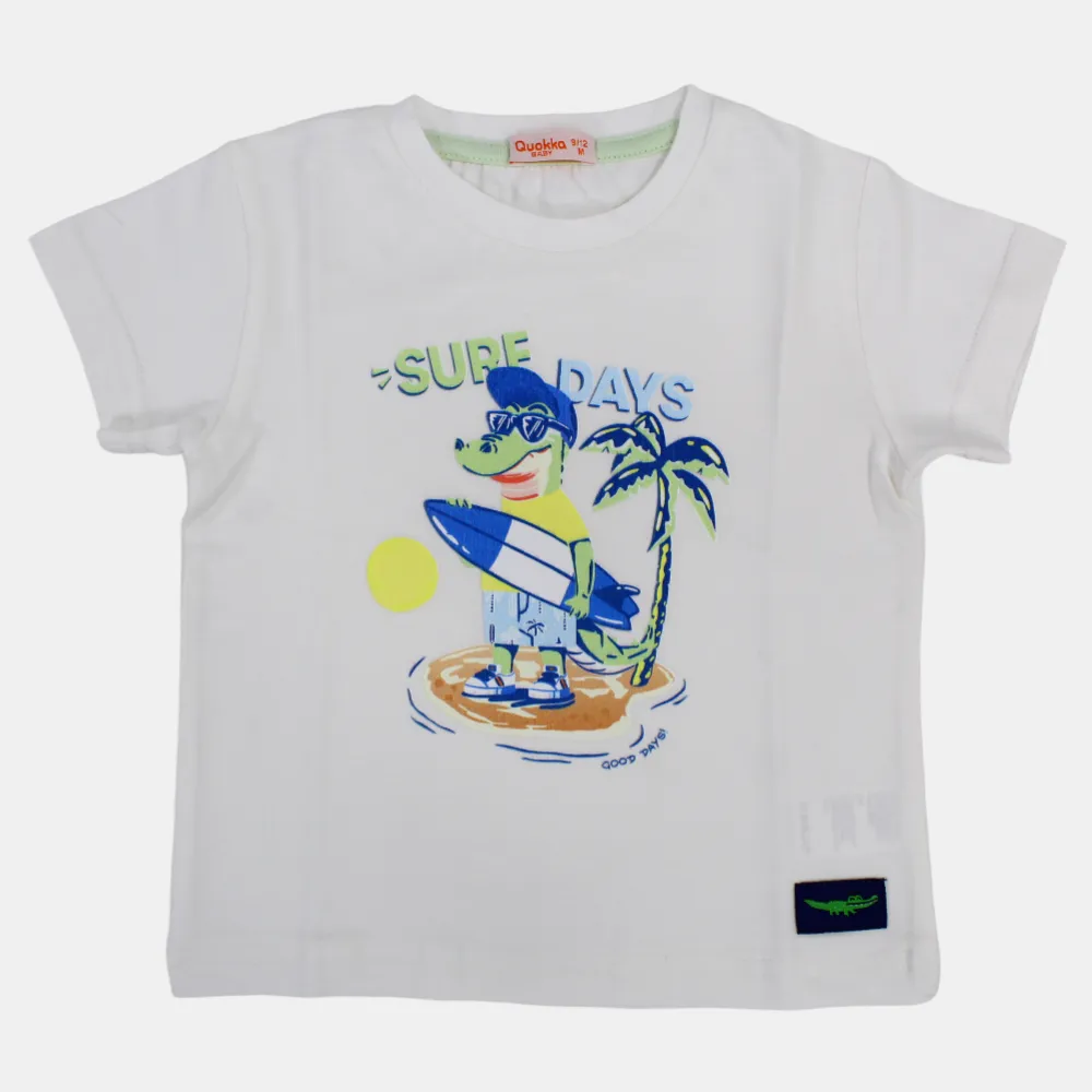 Jungen Kurzarm-T-Shirt aus Baumwolle mit Surfing-Krokodil-Print