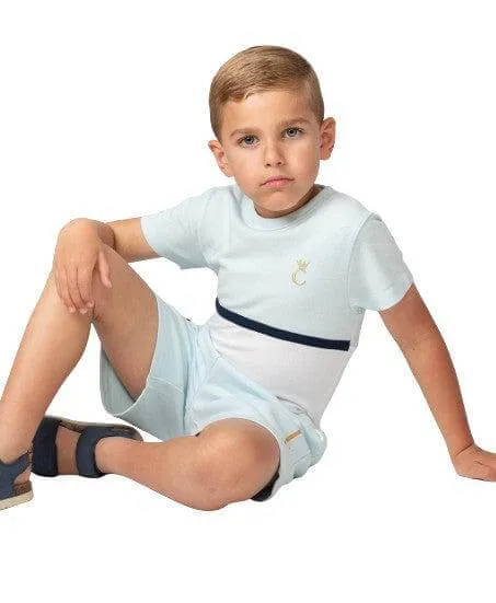 Jungen Sky Blue Crew Neck Waffle Kurzarm-Set