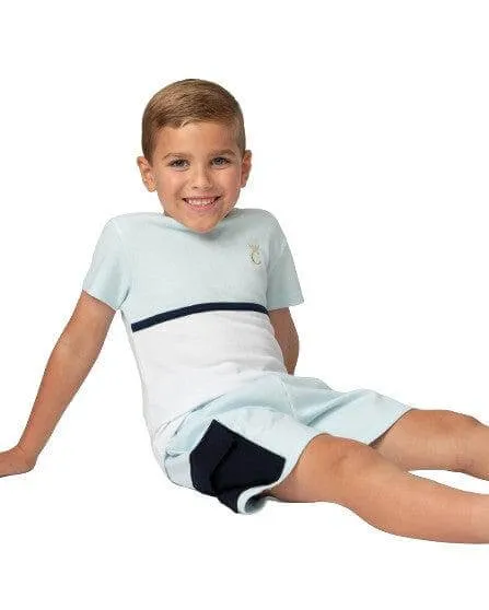 Jungen Sky Blue Crew Neck Waffle Kurzarm-Set
