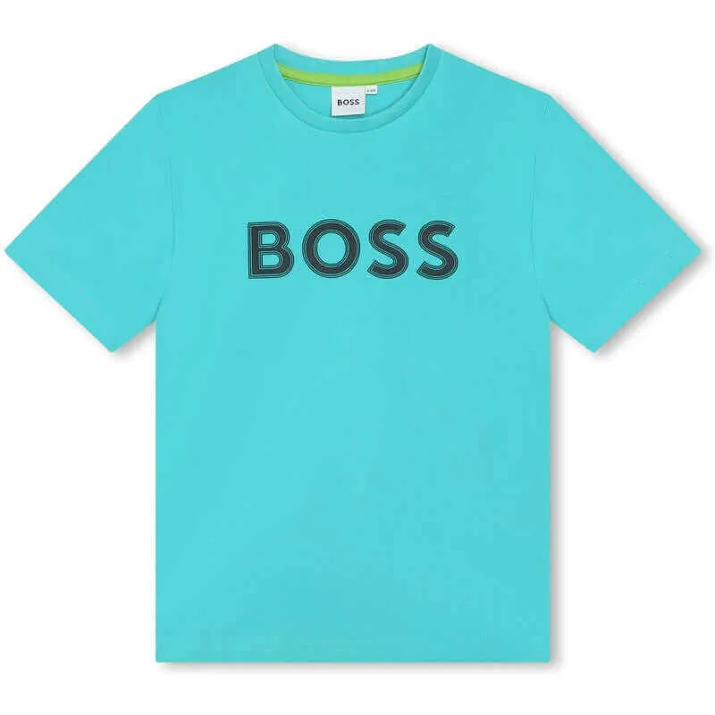 Jungen Türkis Logo Baumwoll-T-Shirt