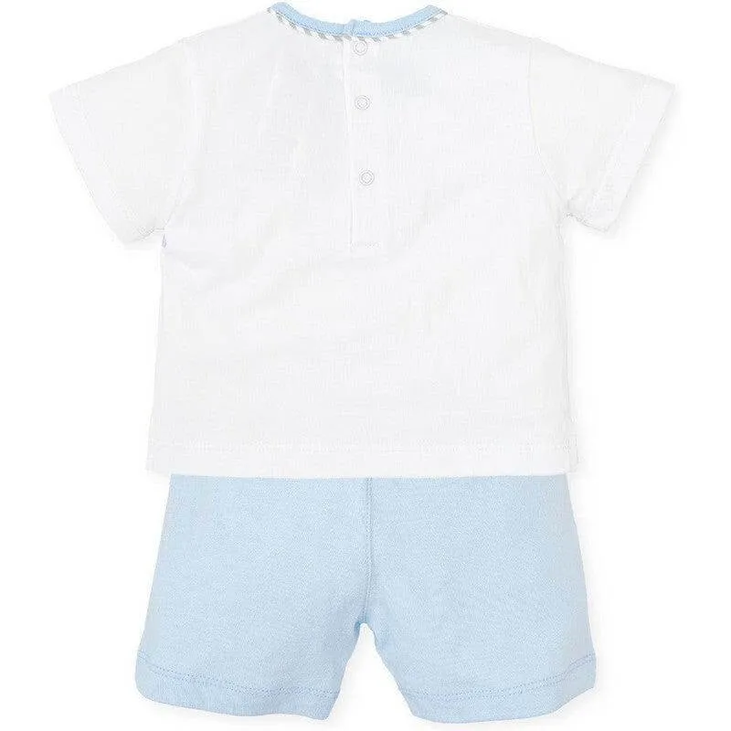 Jungen Kurzarm-Shorts-Set in Weiß & Blau