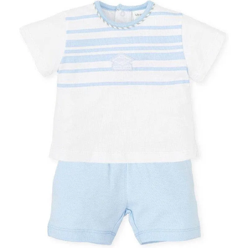 Jungen Kurzarm-Shorts-Set in Weiß & Blau