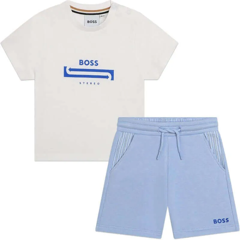 Jungen Weiß & Hellblaues Shorts-Set