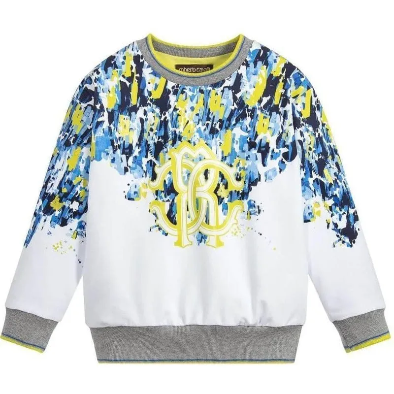 Jungen Weißes Leopardenmuster Sweatshirt mit Brushed-Optik