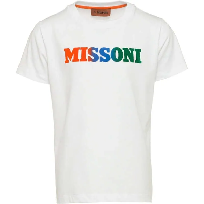 Jungen Weißes Baumwoll-T-Shirt mit farbigem Logo