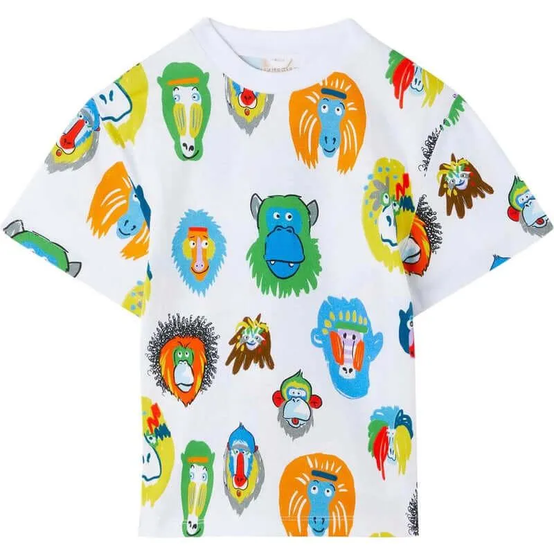 Jungen Weißes Baumwoll-T-Shirt mit Affenprint
